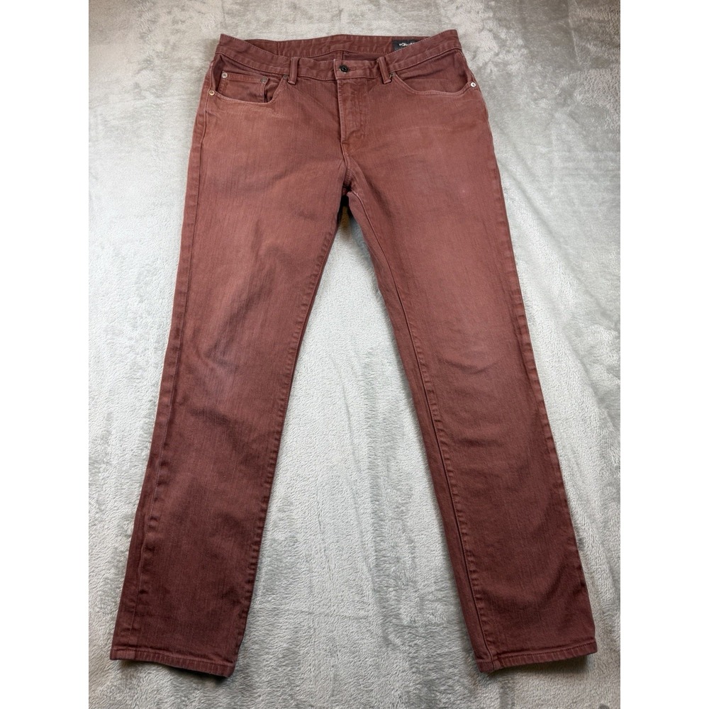 Bonobos Travel Jeans Men's 33x32 Red/Brown Travel Pant Made USA‎ (34x30.5) Hem?
